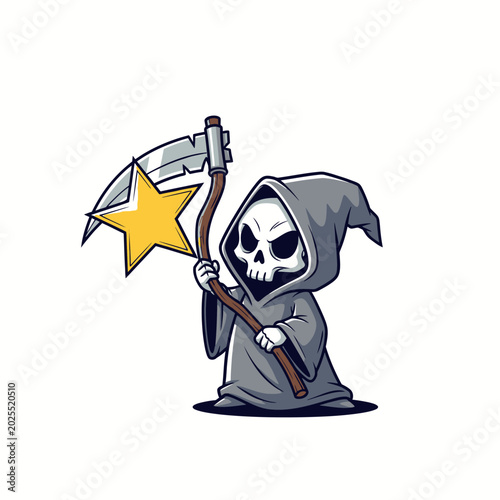 Cute Grim Reaper Holding a Golden Star.