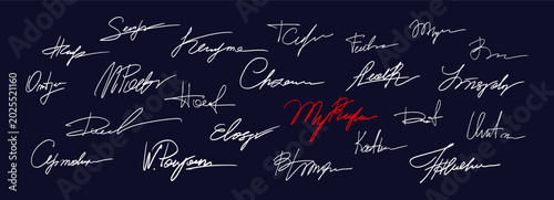 Foto Vector collection of chalk hand drawn autograph and cursive pen name for business branding