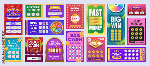 Tableau sur toile Colorful scratch card collection with jackpot and win themes