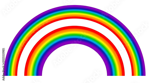 Vibrant double rainbow arc graphic featuring vivid roygbiv spectrum colors against a clean white background for creative design use