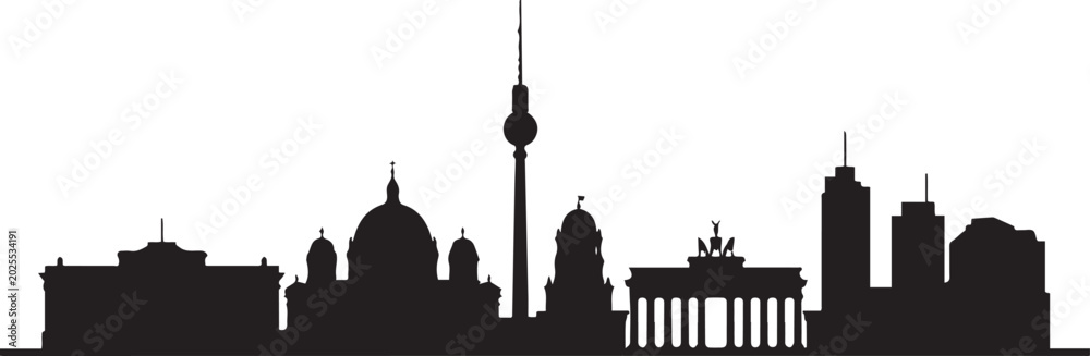 Fototapeta premium Iconic Berlin cityscape silhouette featuring famous landmarks and architecture of Germany's capital city. silhouette vector illustration