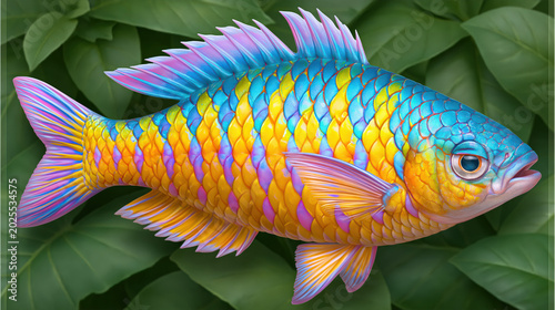 Colorful Tropical Fish with Vibrant Rainbow Scales Isolated on White Background