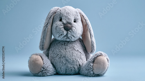 Adorable gray plush bunny toy isolated PNG