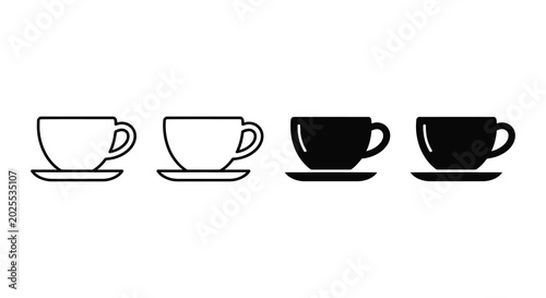 Foto tea cup and saucer icons black and white line art