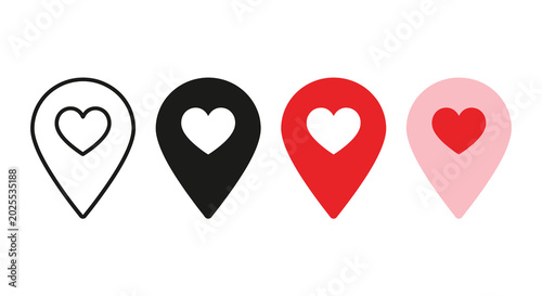 heart location icons black red and pink variations