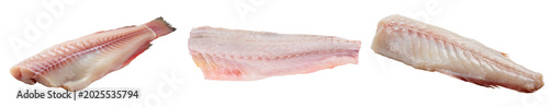 Three raw fish fillets isolated on transparent background