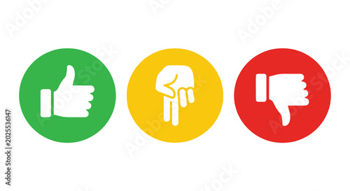Foto thumbs up sideways and down icons on colored circles