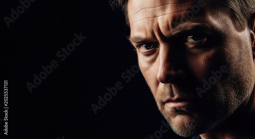 Intense CloseUp Portrait of a Man with Dramatic Lighting 1.