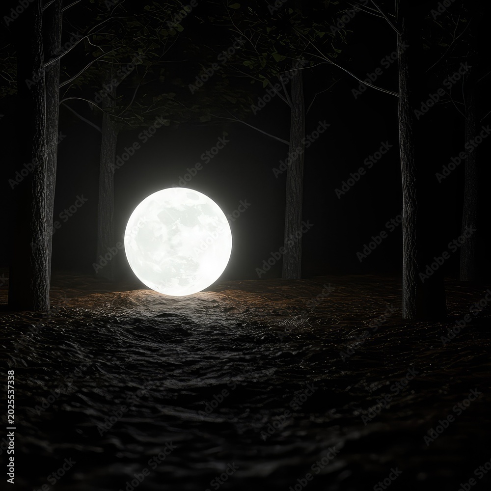 Fototapeta premium A luminous, ethereal orb illuminates a dark, textured natural landscape, suggesting profound mystery, curiosity, discovery, and silent awe ,dark ,mesmerizing ,sublime