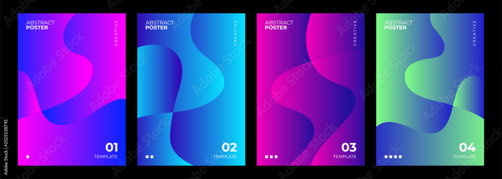 Fototapeta premium Abstract Posters Collection. Set vibrant gradient wavy shapes. Creative futuristic graphic designs. Vector illustration. 