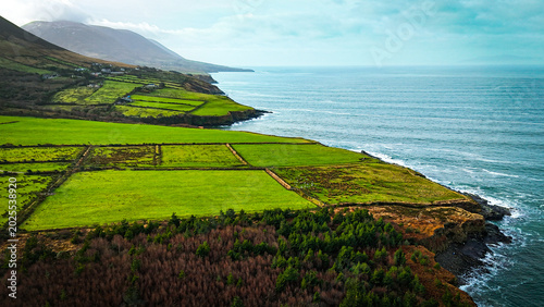 Drone shot aerial view of the ring of kerry coastline in Ireland in Europe 