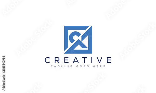 Blue abstract letter ga logo design within a square frame on white background