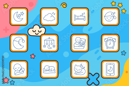 Cuadro en lienzo Sleep night set icon