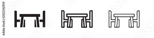 Fotografía Dining Table and Chairs Furniture Icon Set in Three Styles