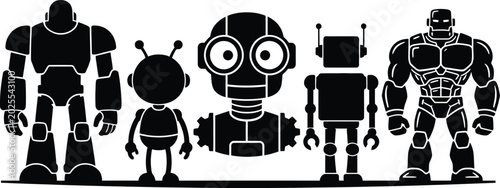 Robot silhouettes collection on a white background