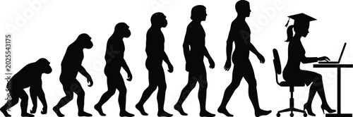 Photography human evolution silhouette series depicting progress to modern office worker