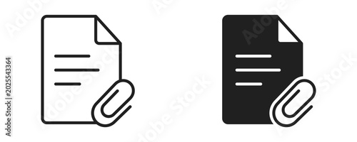Photos Document attachment file icon in outline and solid silhouette style