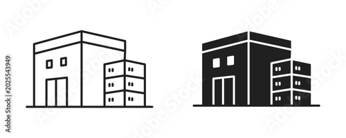 Foto Data center server building icon in outline and solid silhouette style