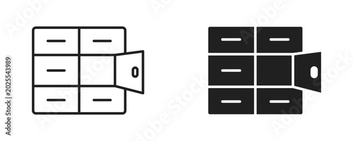 Tableau sur toile Storage locker cabinet icon in outline and solid silhouette style