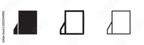 Bilde på lerret Icons of a photo frame: solid black, outlined, and white on black