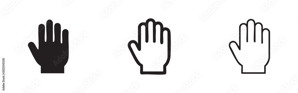 Obraz premium Hand raised icon set, solid and outlined variations