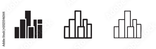 Photos Bar Chart Statistics or City Skyline Icon Set with Solid Bold and Thin Outline S