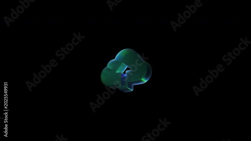 Upload cloud data storage symbol rotating on black background
