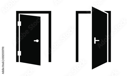 Black door with two different handle styles open and closed