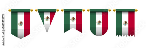 realistic pennant with flag of Mexico. National flag of Mexico. Flags feature Mexico national emblem, bold and vibrant. Vector illustration