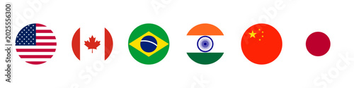 World Country Circle Flag Icons Set in Flat Vector Style