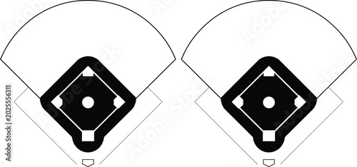 Fotografie Top view diagrams of a baseball catcher's mitt and chest protector setup