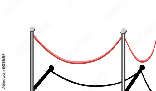 Photos Red and black velvet rope barrier with chrome stanchions isolated on light backg