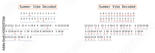 Bild auf Leinwand Summer Cryptogram Puzzle, Summer Word Decode Challenge, Brain Teaser