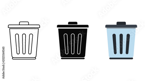 Foto Trash can icon set for waste disposal and recycling management in flat vector de