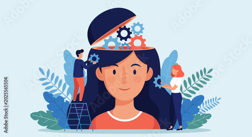 Foto Creative thinking, problem solving, business concept, flat design, vector illust