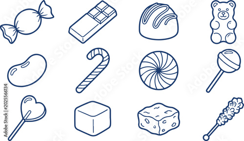 Foto Collection of various candy outlines on transparent background for design