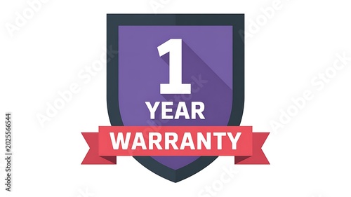Warranty, guarantee, 1 year warranty badge, shield icon, product protection symbol