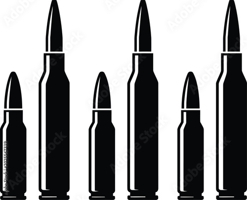 Tableau sur toile Comparison of different rifle cartridge sizes and shapes displayed side by side