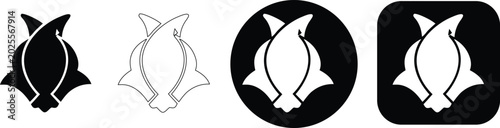 Foto Abstract dual flower set black and white variations on white background, symbol