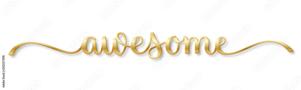 Fototapeta premium AWESOME gold brush lettering banner with drop shadow on transparent background