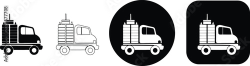 Tableau sur toile Delivery truck carrying stacked cargo in silhouette outline circle and square fo