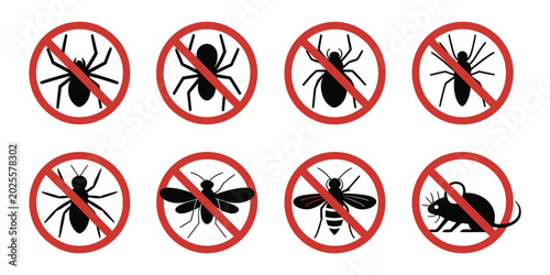 Photos Household pest management vector icons collection showing insects and rodents for sanitation and hygiene services