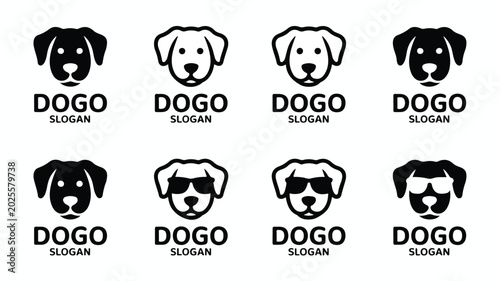 Collection of stylized dog head logo templates featuring clean minimalist vector shapes perfect for modern branding identity projects requiring a professional and simple animal icon design