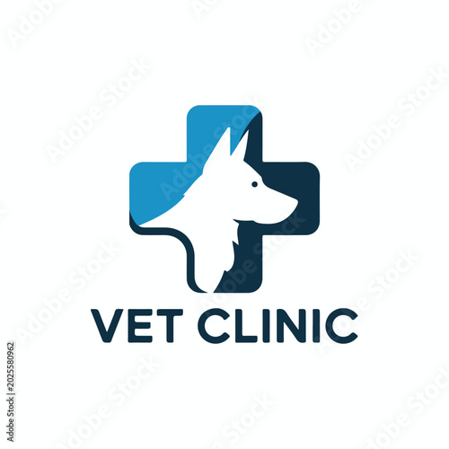 Professional veterinary clinic logo design featuring a stylized dog head silhouette integrated into a medical cross symbol for modern pet healthcare branding and corporate visual identity