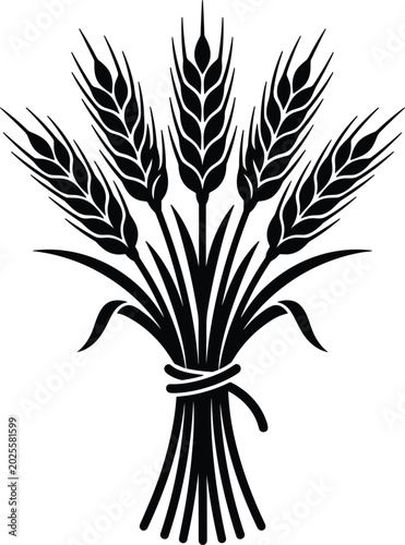Bild auf Leinwand Wheat ears sheaf tied with rope silhouette, black vector illustration of cereal