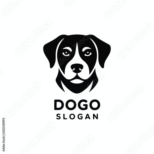Minimalist vector illustration of a stylized dog head mascot logo design for branding purposes featuring clean lines and bold shapes suitable for modern creative business