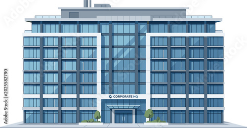 Konstfotografi Modern glass corporate office building, flat vector illustration of a commercial