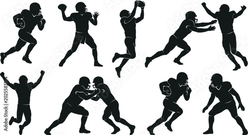 Photos American football player silhouette set with quarterback running, passing, catch