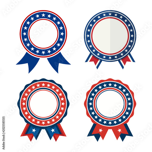 Tablou pe pânză Patriotic American Flag Color Award Ribbon Badges Set for July 4th and Memorial