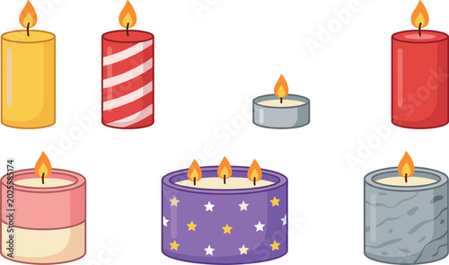 Tableau sur toile Cute Colorful Cartoon Candle Collection Featuring Various Styles Including Strip
